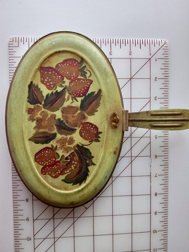 Vintage oval grün handbemalt Blumenmuster Rose Schmuckstück TABLETT Blechkommode Metall - Bild 7 von 9