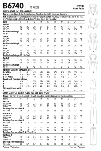 Butterick PATRÓN DE COSTURA B6740 Misses Chaqueta, Abrigo, Top y Pantalón 8-16 o 16-24 - Imagen 10 de 10
