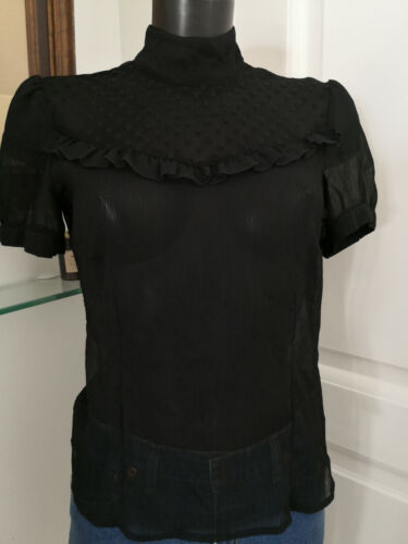 H&M Black Clear Flying Feather Neck Top Size 40 FR VGC - Picture 1 of 7