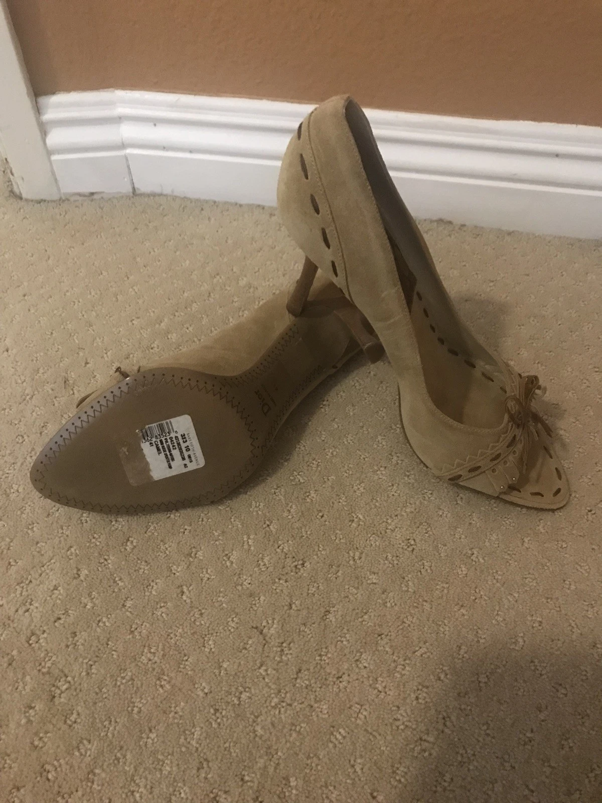 CHAUSSURES CHRISTIAN DIOR SUADE CHAMEAU BEIGE ARC TAILLE 41 SAC A POUSSIÈRE ORTEIL OUVERT