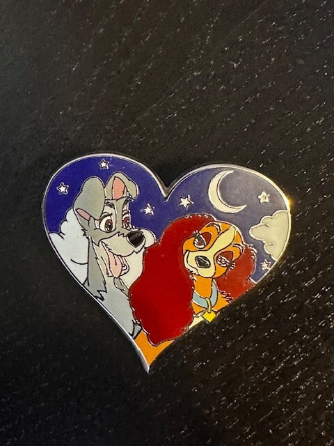 Disney Lady & The Tramp Heart Pin Couple on Heart Love Pin