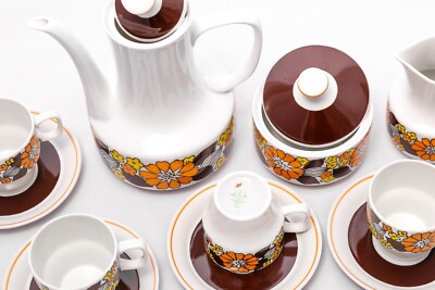 Autumn forest - Vintage Hollohaza coffe tea set - Hungary Zsolnay Herend