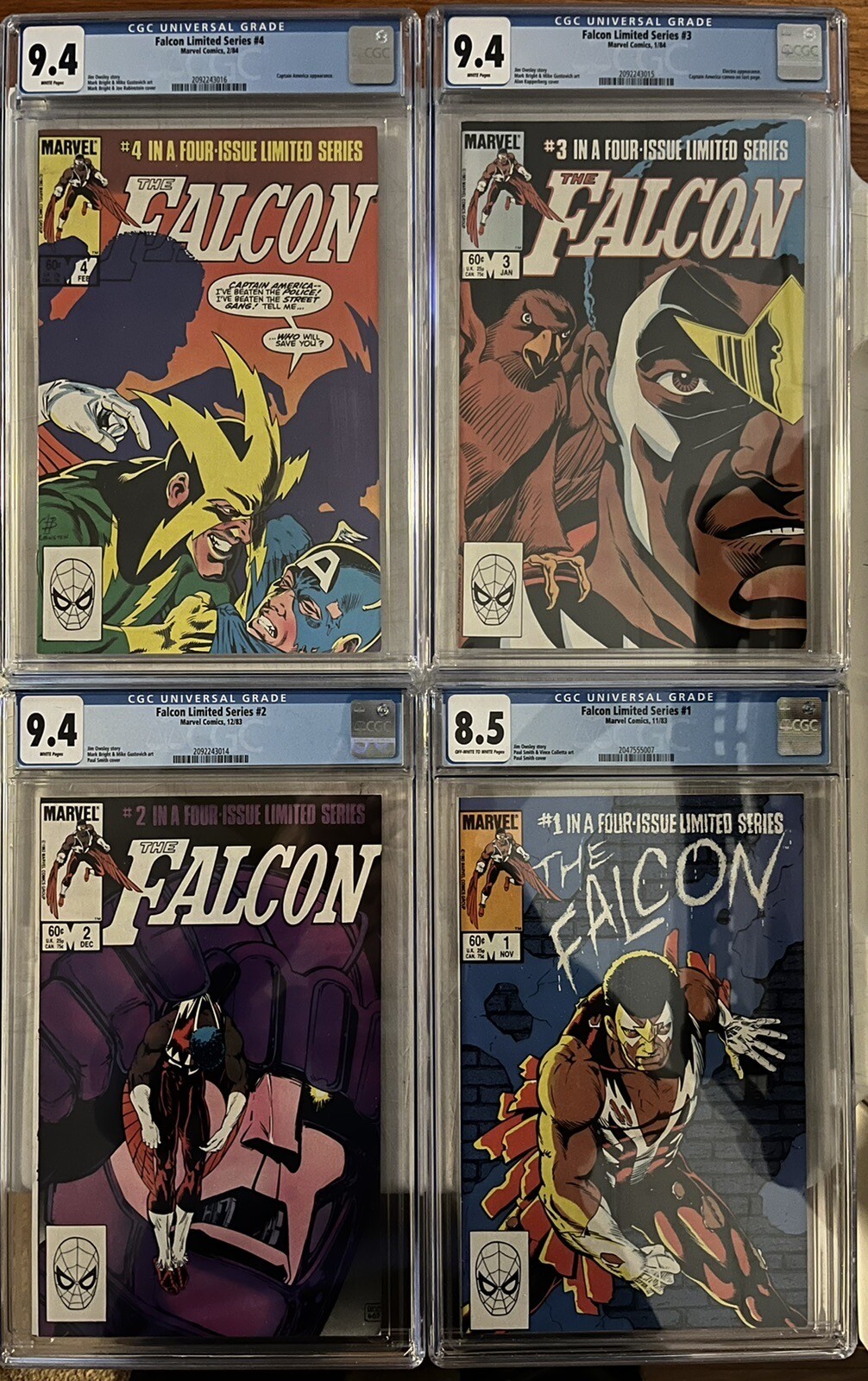 THE FALCON 1-4 COMPLETE SET CGC 1-8.5, 2-9.4, 3-9.4 4-9.4 1ST SOLO MARVEL 1983