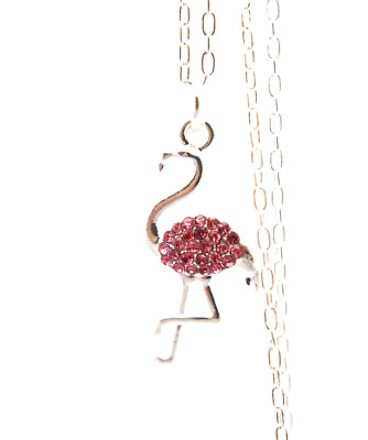 Flamingo Necklace Pendant W Austrian Clear Crystals Accent New