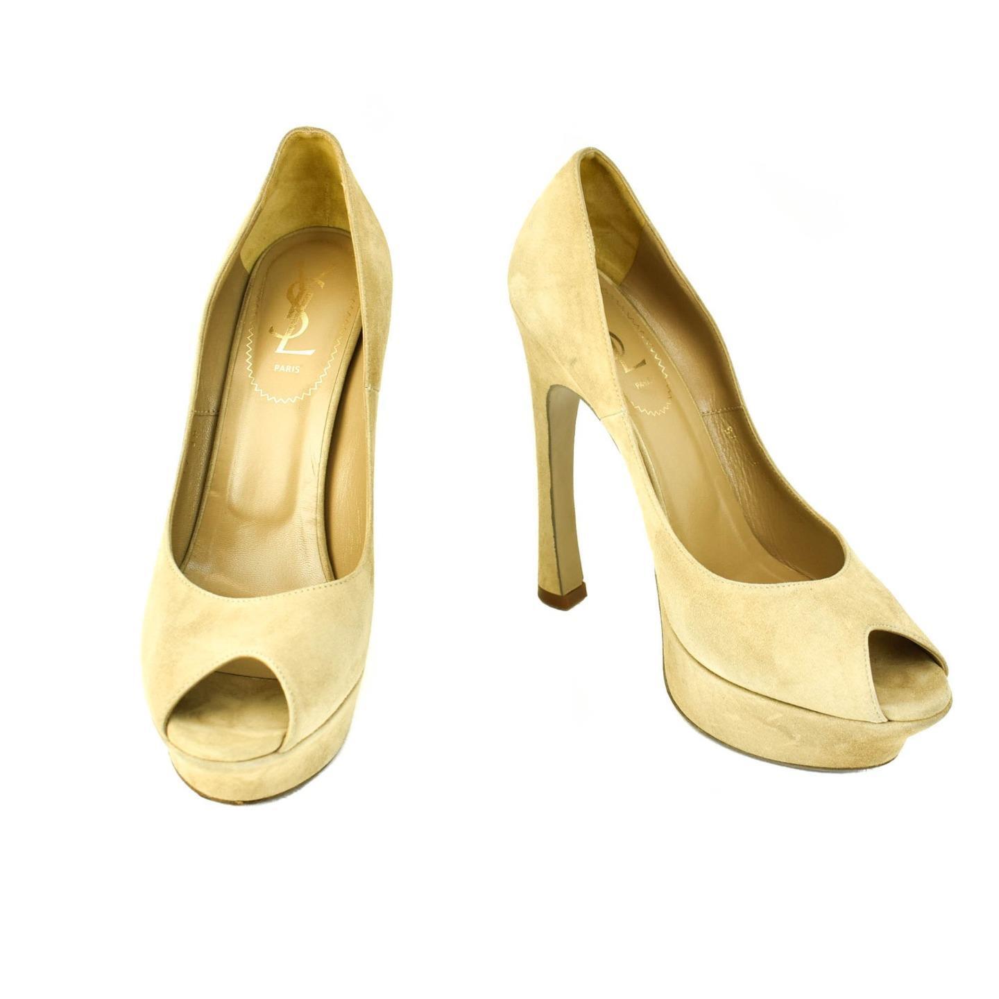 SAINT LAURENT (YSL): tacchi décolleté beige pelle scamosciata plateau punta aperta taglia: 8 M