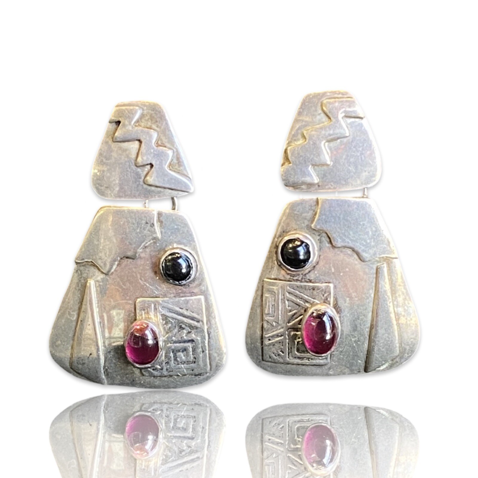 Brutalist Triangular Sterling Silver Earrings Vin… - image 1