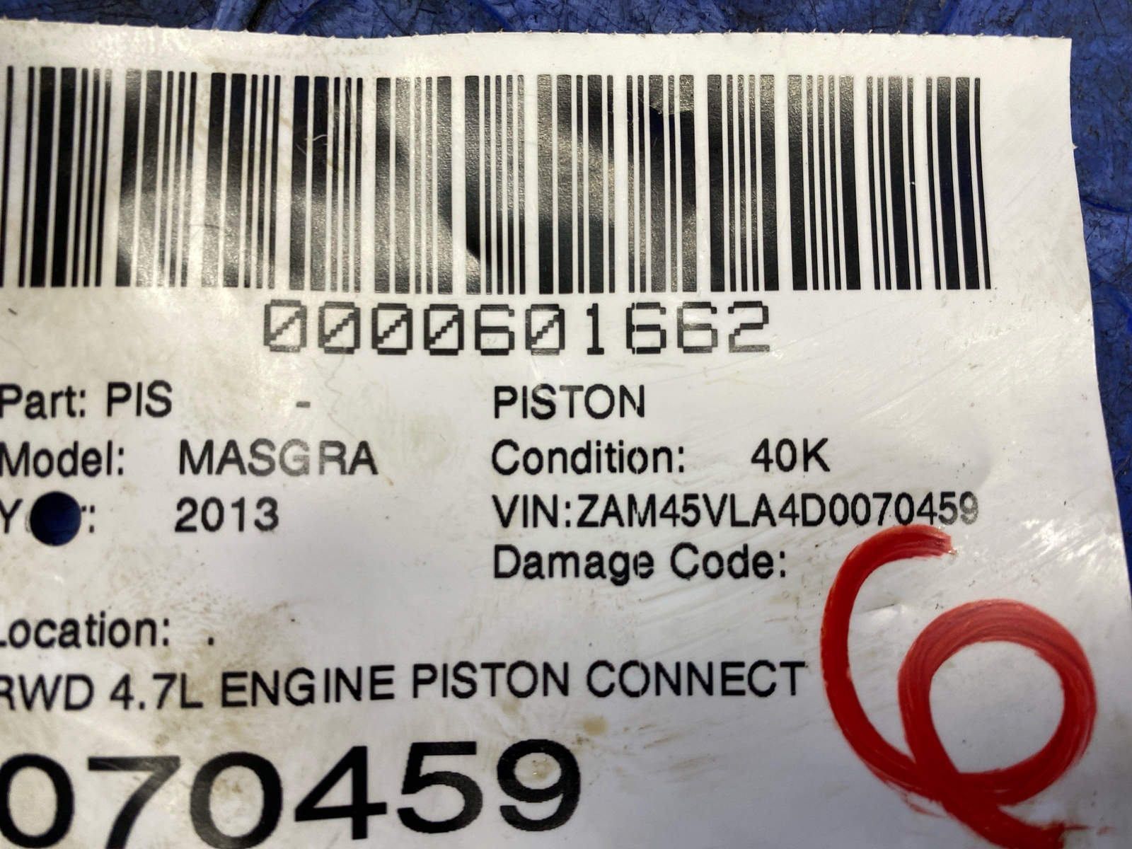 2008-2019 MASERATI GRANTURISMO 4.7L ENGINE PISTON CONNECTING ROD *FLOOD RECOVERY