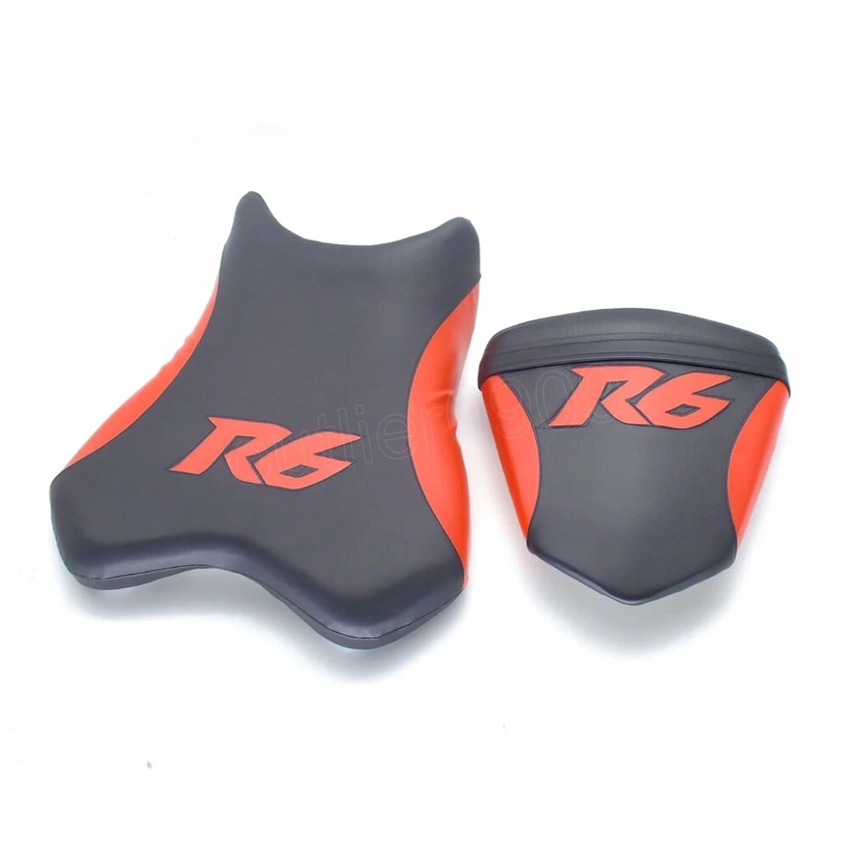 Cojín de asiento de pasajero delantero + trasero negro + rojo para Yamaha YZF-R6 2006-2007 Foto 4 de 4