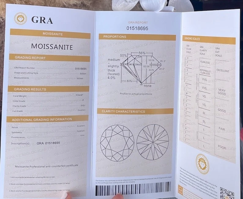 14K Solid Gold GRA Certified D Color VVS1 Round Moissanite Studs 4 Prong Basket - Image 3 of 4