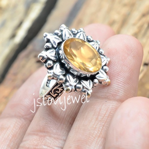 Bague Citrine Jaune Naturelle En Argent 925 - Pierre Précieuse Ovale 8.10mm - Faite Main - Neuf