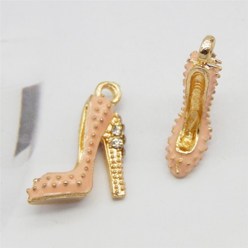 16 pz metallo rosa smalto strass tacchi a spillo ciondolo charm 18x14 mm - Foto 3 di 5