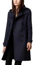 NWT Burberry Brit Bramington Navy Check Double Breasted Trench Coat Size 4