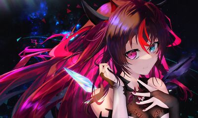 Anime Girls Heterochromia Face Painted Nails Red  Gaming Mat Desk 44994
