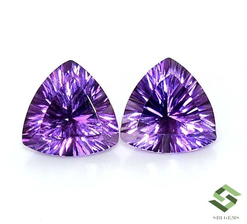 Natural Amethyst Trillion Concave Cut Pair 12x12 mm 10.62 CTS Faceted Loose Gems - Picture 5 of 7