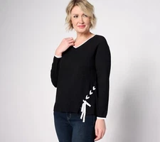 Attitudes by Renee Lace-Up Detail Sweater - Sz L a636529