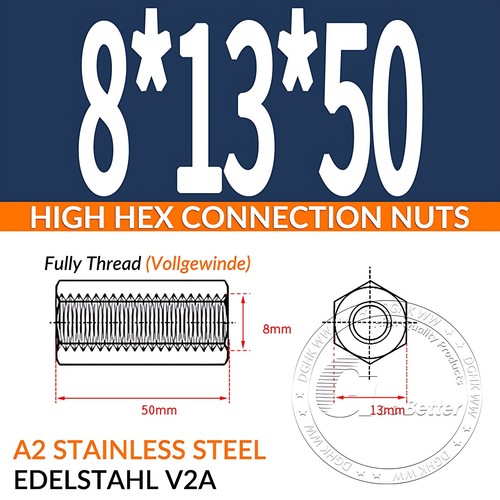HIGH HEX CONNECTION NUTS HEXAGON CONNECTOR ROD BAR STUD LONG NUT M2 M3 M4 - M24 - Picture 157 of 197