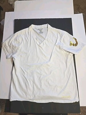 True Religion Mens Medium White T Shirt Gold Logo Trim