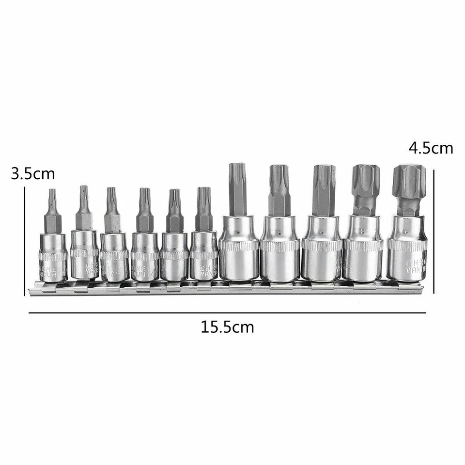 11Pcs T10-T60 3/8" 1/4" Driver Tamper Proof Torx Star Bit Socket Kit Tool Set - Image 4 of 4
