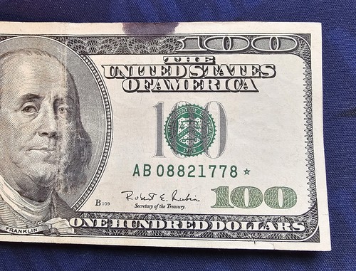100 Dollar Bill Star Note 1996 Federal Reserve Replacement Note AB08821778* - MF - Picture 2 of 4