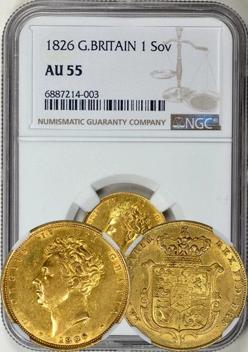 Great Britain - George IV GOLD 1826 Sovereign graded by NGC as AU-55.