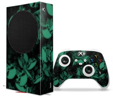 Skin Wrap for XBOX Series S Console Controller Skulls Confetti Seafoam Green