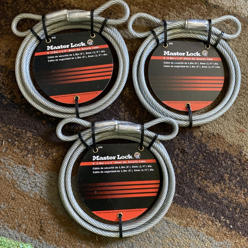 Master Lock 67D 6' x 1/4” Steel Vinyl Coated Security Cable Loop Ends Lot Of 3