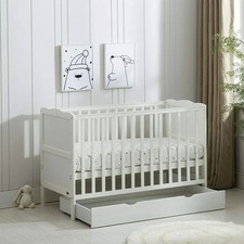 Image of Wooden Baby Cot Bed with Under-Bed Storage Drawer & Aloe Vera Mattress