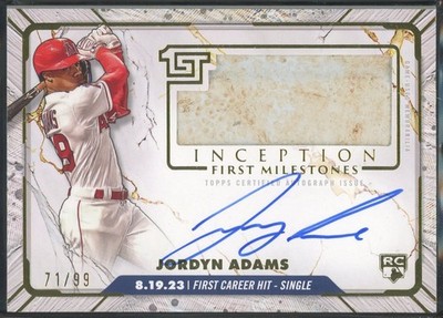 Jordyn Adams 2024 Topps Inception MLB First Milestones Autograph Relics #/99 RC