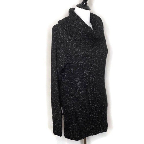 DKNY Chunky Knit Cowl Neck Sweater Womens S Black Long Sleeve Cozy Split Sides - Picture 3 of 12