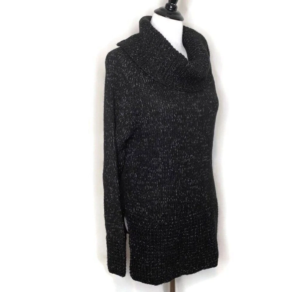 Suéter DKNY Grueso Tejido Capucha Cuello Mujer S Negro Manga Larga Acogedor Lados Divididos Foto 3 de 4