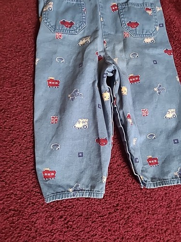 Vintage OshKosh Overalls 24 Mos Train Car Plane Boat Vestbak Red Label 80s 90s - Picture 7 of 14