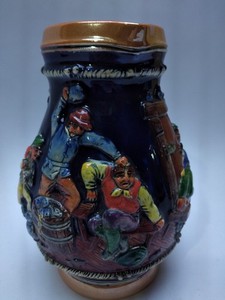 German Beer Stein Mug Ceramic Vintage FIGHT SCENE
