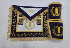Masonic Junior Warden Apron Cuffs Set Hand Embroidered Blue Velvet Regalia