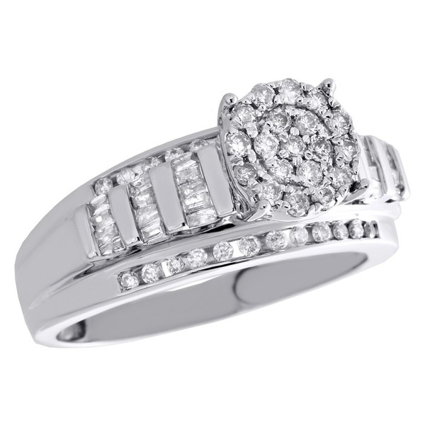 10K WeißGold Rund & Baguette Kreis BüNdel Diamant Verlobungsring 0.50 Karat-image