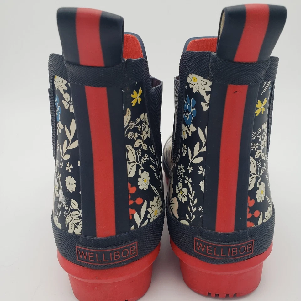 Joules Wellibob 女式蓝色海军蓝花卉雨踝靴美国尺码 7 EU 38 英国 5 — 第 2/4 张图片