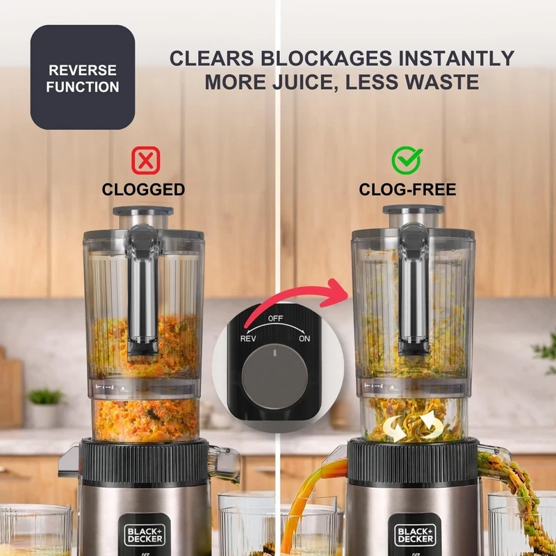 Estrattore di Succo a Freddo BLACK e Decker Spremitura Frutta e Verdura 200 Watt, fotografia 7 di 10