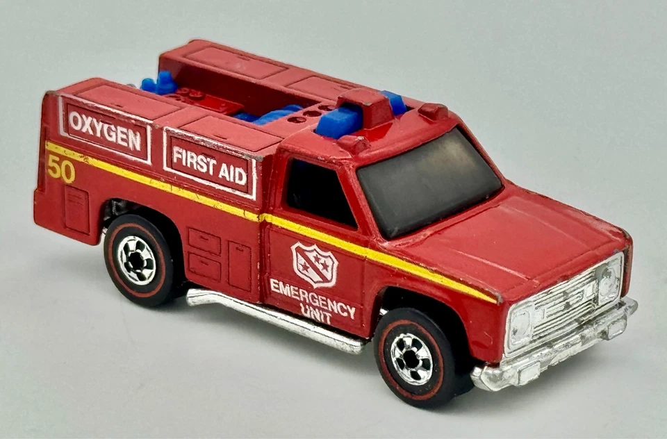 Hot Wheels Redline 1974 Emergency Unit Fire Truck #50 Red Hong Kong - Loose VGC - Image 3 of 4
