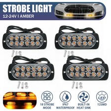 4x 12LED Amber Recovery Strobe Marker Light Grille Flashing Lightbar Beacon Lamp