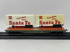 Tyco HO Scale Santa Fe Piggyback Train Flat Car with 2 White Semi Trailers