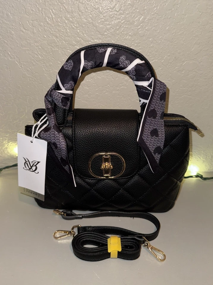 BNWT BLACK QUILTED DIAMOND PURSE SHOULDER BAG IN VEGAN LEATHER - Image 3 of 4