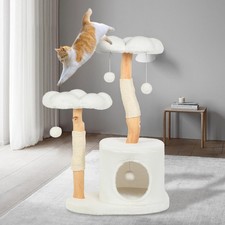 Cute Cat Tree Tower for Indoor Cats Adult, Wood Flower Cat Trees with 6 Pompo...