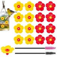 18 Pcs Hummingbird Feeder Replacement Flowers Feeding Ports w/ Cleaning Brushes