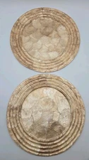 Set of 2 Capiz Shell Decorative Plates • Natural Mother of Pearl Chargers •...