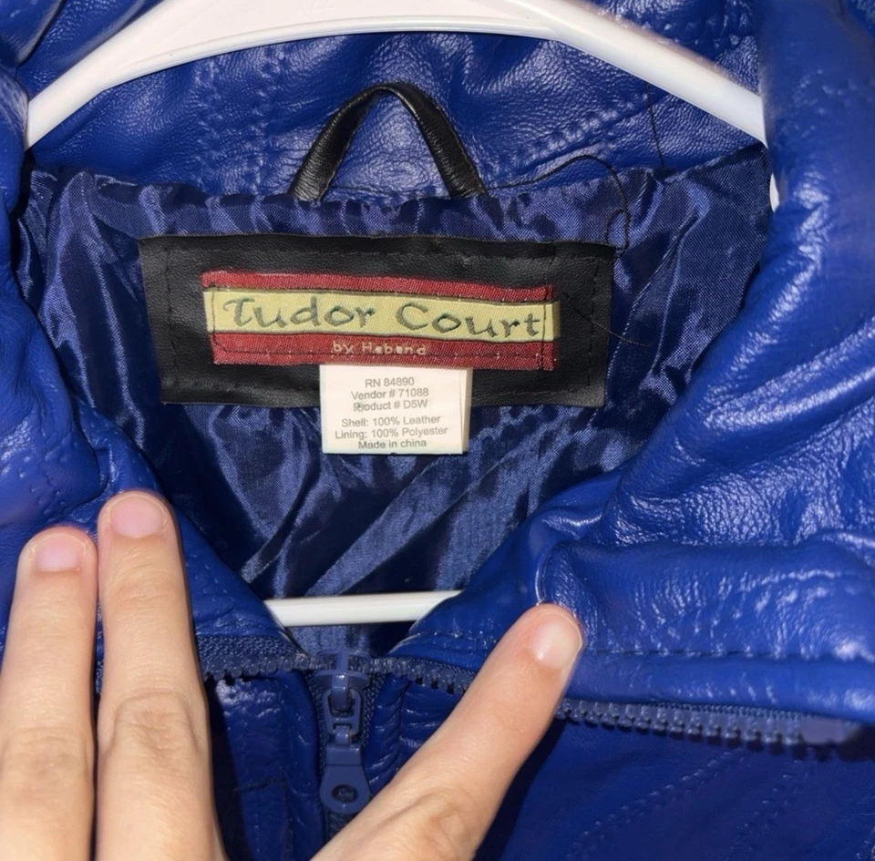 Chaqueta para mujer vintage Tudor Court by Haband azul 100 % cuero Foto 2 de 4