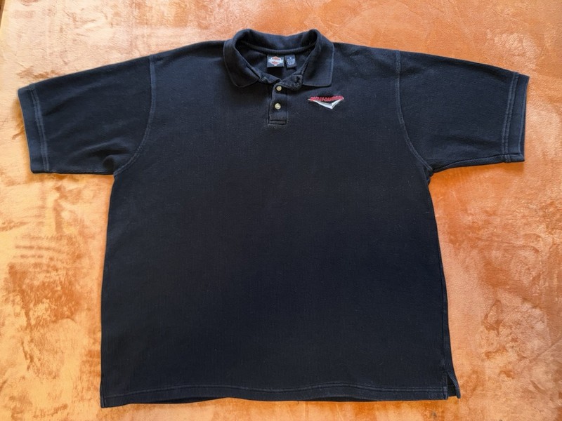 VINTAGE MENS HARLEY DAVIDSON 3XL HOLOUBEK POLO SHIRT XXXL BLACK COLLAR BOTTON