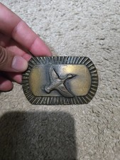 Vintage Brass Flying Geese Ducks Bird Hunting Belt Buckle