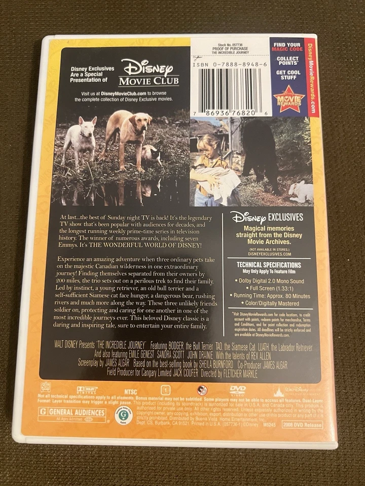 The Incredible Journey (DVD, 1963) Disney Movie Club Exclusive OOP - Image 2 of 4
