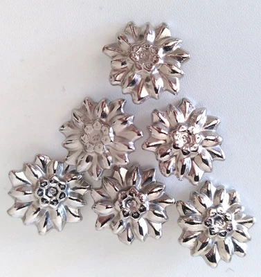 6 Trachtenknöpfe Ösenknöpfe Zierknöpfe Edelweiß Knöpfe 24mm Silber Metall - Bild 1 von 4