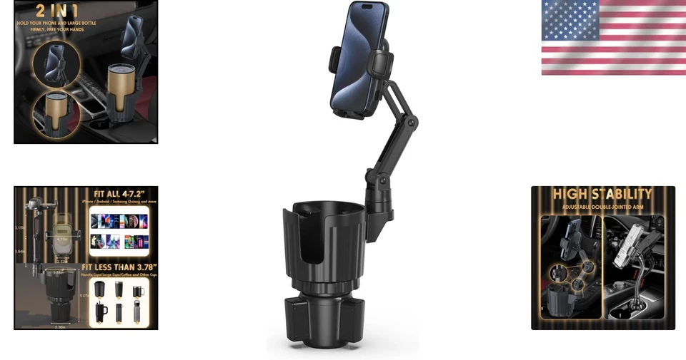 Suporte de telefone ajustável resistente com expansor porta-copo - Ideal para uso diário - Imagem 2 de 4