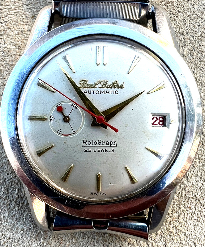 Vintage Paul Buhre Rotograph Power Reserve wristwatch 25 Jewels Rare Steel Works